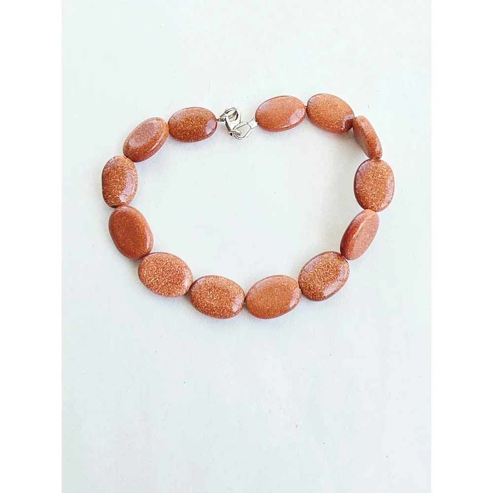 Artisan Goldstone Bead Bracelet Sterling Silver 925 Lobster Clasp Handmade 7.5in